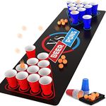 Cieex Beer Pong Set Include 1 Beer Pong Table Mat Party Plastic Cups (15 Blue & 15 Red) 8 Ping Pong Balls Fun Adult Drinking Game for Party Festivals Tournaments BBQ