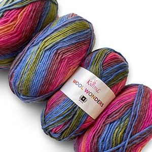 Wool Wonders Yarn for Crocheting, 4 Skeins, 640Yds/400G, Free Patterns - Wool Yarn for Knitting - Aran/Heavy #4 Medium Worsted Weight - Morning Sunrise