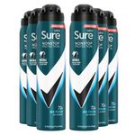 Sure Antiperspirant 72H Nonstop Sweat and Odour Protection Alcohol-Free Body Spray Anti-White Marks with Fresh and Sporty Scent Multi Fragrance Deodorant for Men, 250ml (Invisible Ice Fresh, Buy 6)