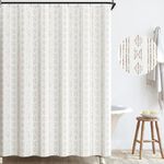 JINCHAN Bohemian Shower Curtain Set Taupe and White Shower Curtain Fabric Boho Vertical Striped Shower Curtain for Bathroom 70x72 inches Long Shower Curtains Set with Curtain Hooks Hotel Spa Bathtub