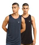 TECHNOSPORT Men's Slim Fit Self-Design Scoop Neck Vest for Workout, Sports & Gym - (MVP757CFS_Coffee Bean & Salute_L)