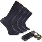 Hugh Ugoli Men's Rayon Dress Socks for Business & Trouser, Thin & Seamless Crew Socks, 4 Pairs with Gift Box, Charcoal Grey, Shoe Size: 8-12