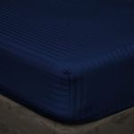 Super Soft & All Around Elastic Fitted Bedsheet with 8-inch Deep-Pocket and 2 Pillow Cover, 600 Thread Count, 3 Piece Fitted Bedsheets Set & 100% Egyptian Cotton-Navy Blue Stripe,Queen Size