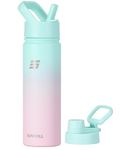 SUNWILL Stainless Steel Water Bottle with Straw, 650ml Insulated Water Bottle Metal, Leakproof Water Flask for Gym & Travel, Gradiant Mint Sakura