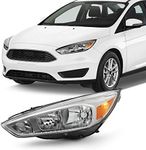 AKKON - Fits 2015-2018 Ford Focus S | SE | ST Chrome Bezel [Halogen Type] Headlight [w/o DRL LED Function] Driver Left Side