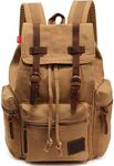 Vintage Canvas Backpack, HuaChen Mens Travel Leather Rucksack for Laptop Hiking School Bookbag (M32_Khaki_L)…