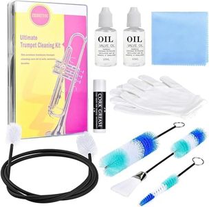 9 Pcs Trumpet/Cornet Cleaning Kit, All You Need Cornet Care Kit, Premium Trombone Cleaning Kit, Cork Grease, Flexible Bore Brush, Double Dust Brush, Valve Brushes, Clarinet Cleaning Cloth - Blue
