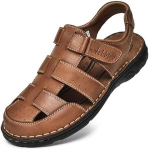 Arkbird Men's Sandals, Closed Toe Leather Fisherman Outdoor Hiking Sport Shoes Summer BROWN 11