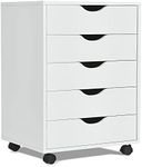 Giantex 5-Drawer Vertical File Cabinet, Mobile Office Storage Cabinet with Drawers, Large Capacity, 2 Lockable Casters and Universal Wheels, Under Desk Side Stand Rolling File Cabinet (White)