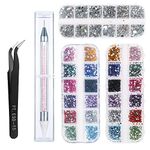 Gaosaili Nail Crystal, Nail Art Rhinestones Professional Nail Art Gems Nail Crystals Clear Rhinestones Mix Sizes Crystal Rhinestones + 1 Pcs Rhinestone Picker Dotting Pen + 1 Pick Up Tweezer