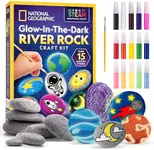 NATIONAL GEOGRAPHIC Glow in The Dark Rock Painting Kit - Crafts for Kids, Decorate 15 River Rocks with 15 Paint Colors & Art Supplies