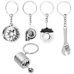 Kioiner 5 Pcs Car Part Model Keychain, 5 Style Auto Part Key Chain Include Turbo Keychain Wrench Keychain Wheel Tire Rim Keychain Brake Rotor Keychain Manual Gearbox Keychain for Car Lovers Men Women