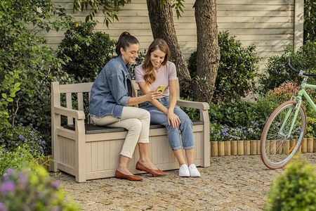 Keter Eden 265L Outdoor Storage Bench – Beige/Brown, All-Weather Garden Box