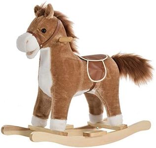 Qaba Rocking Horse Plush Animal on Wooden Rockers, Baby Rocking Chair with Sounds, Moving Mouth, Wagging Tail, Brown