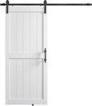 COSHOMER 36in x 84in MDF Sliding Barn Door with 6.6ft Barn Door Hardware Kit & Handle, Pre-Drilled Holes Easy Assembly -Solid Barn Door Slab Covered with Water-Proof PVC Surface, White, H-Frame