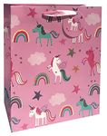 Glick Luxury Gift Bag, Large Gift Bag, Celebration Gift Bag, Unicorns Gift Bag, Gift Wrap Bag, 260x315x135mm, Pink