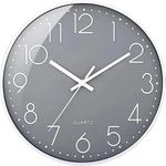 Wall Clock 9 Inch Non-Ticking Silent Battery Operated Round Wall Clock Modern Simple Style Decor Clock for Home/Office/School/Kitchen/Bedroom/Living Room Grey