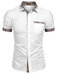 COOFANDY Mens Shirt Casual Dress Cotton Plaid Collar Button Down, White, Medium, Short Sleeve