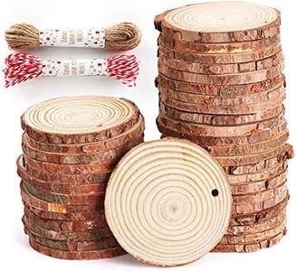 50Pcs Wood Slices 2.4"-2.8" Unfinished Natural Wood Rounds with Pre-drilled Hole and 66Feet Twine String, Wood Slices for Wood Burning Painting DIY Crafts Christmas Ornaments Party Wedding Decor