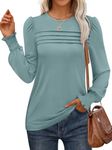 ANRABESS Long Sleeve Shirts for Women Fall Fashion 2024 Dressy Casual Blouses Trendy Pleated Tunic Tops Outfits Green Blue Medium