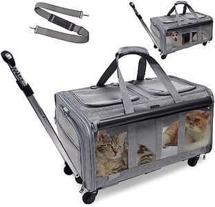 LIONROGE Double-Compartment Pet Rolling Carrier with Wheels for 2 Pets,Cat Rolling Carrier for 2 Cats,Super Ventilated Design,Ideal for Traveling/Hiking/Camping