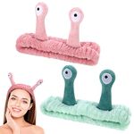 2 PCS Snail Face Wash Headband for Women Girls, Spa Hair Band Makeup Head Band soft Coral Fleece Skincare Headband Cute Elastic Headband Creative Hair Accessories for Washing Face Shower Sports Beauty