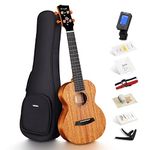 Enya Concert Ukulele 23 Inch all Solid Mahogany Ukelele for Beginners Adults - Ukalalee Bundle with Case, Tuner, Strap, Strings, Capo, Sand Shaker, Picks, Polish Cloth (EUC-MS)