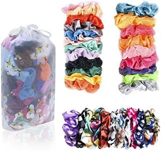 Artecrafto 60 Pieces Scrunchies Hair Tie Velvet Silk Ponytail Flower Scrunchy Pack Elastic Hair Ties Ropes Scrunchie for Women or Girls Hair Accessories