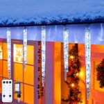 Icicle Lights Outdoor 29.42ft with Remote - 20 Tubes 100 LED Icicle Christmas Lights, Waterproof Icicle Indoor Lights for Tree Patio Roof Holiday Decor, Cool White