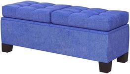 HOMCOM 46" Storage Ottoman Bench, Upholstered End of Bed Bench with Steel Frame, Button Tufted Storage Bench with Safety Hinges for Living Room, Entryway, Bedroom, Blue