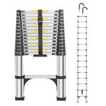 DEZEX Telescoping Ladder 16.5 FT,Aluminum Lightweight Extension Ladder with 2 Triangle Stabilizers and 2 Detachable Hooks,Safety Lock Slow Down Design Collapsible Telescopic Ladder for Home Outdoor