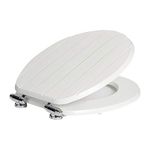 Harbour Housewares Soft Close Toilet Seat - White - Pack of 1 - Oval-Shaped Wooden Toilet Seat Antibacterial Loo Seat with Universal Chrome Hinges, Fixings & Fittings