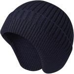 Gajraj Knit Beanie Hat for Men Women Winter Warm Earflap Soft Wool Slouchy Skull Cap with Ear Warmer Outdoor Sports Casual Woolen Hat (Navy)