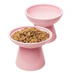 CEEFU 2 Extra Wide Elevated Cat Food Bowl, Ceramic Cat Bowls for Food and Water, Wide Shallow Cat Food Dish, Whisker Fatigue, Lead & Cadmium Free, Great Height for Cat, Pink