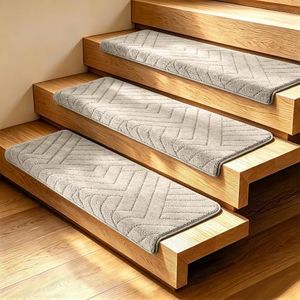 WELLBUY Stair Treads for Wooden Steps Indoor, 30" X 9.5" Non Slip Carpet Stair Treads, Peel and Stick Non-Slip Stair Runners for Kids Elders and Pet (Beige Grey, 14 PCS)
