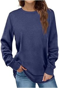 PBNBP Women's Long Sleeve Solid Color Tops Curved-Hem Crewneck Fashion Fall Winter Daily Wear Shirts Pullover Loose Fit Tunic Tops Sudaderas