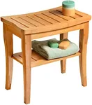 Bamboo Shower Bench - Small Shower Stool with Storage Shelf, Non-Slip Shower Seat, Bathroom Bench, Spa Decor Wooden Shower Bench, Foot Rest Shaving Stool for Shower, Suitable for Indoor/Outdoor Use