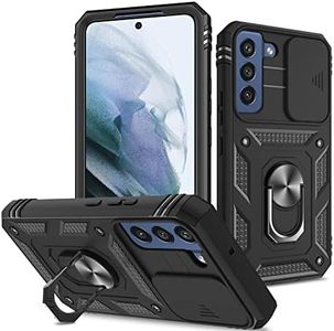 Funda Compatible con Samsung Galaxy S22,Carcasa Cubierta de cámara Deslizante Proteger 360 Full Protección Anillo Soporte Bumper Case Cover,Negro