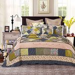 Tache Home Fashion Floral Patchwork Quilt Bedspread Set, VEQSSS-DXJ10077-S, Green, Twin