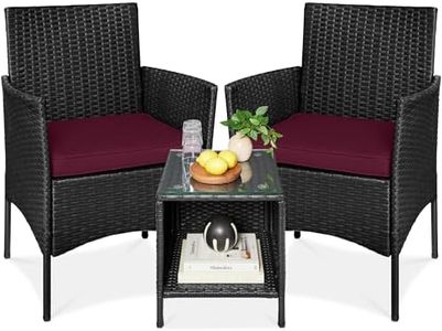 Best Choice Products 3-Piece Outdoor Wicker Conversation Bistro Set, Space Saving Patio Furniture for Garden w/Side Table - Black/Deep Burgundy
