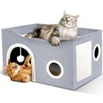 Heeyoo Cat House for Indoor Cats - Large Cat Bed Cave with Fluffy Ball and Scratch Pad, Foldable Cat Houses & Condos, Cat Cubes, Cat Hideaway, Covered Cat Bed for Multi Small Pet Large Kitty