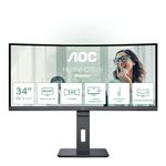 AOC CU34P3CV - 34 Inch QHD Curved Monitor, 100Hz, VA, Height Adjust, Speakers, USB HUB, USB-C PD 65W, KVM (3440 x 1440 100Hz, HDMI 2.0 / DP 1.4 / USB-C / USB 3.2)