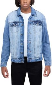 X RAY Mens Denim Jacket, Washed Ripped Distressed Flex Stretch Casual Trucker Biker Jeans Jacket for Men, Medium Blue, X-Large