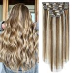 Aison Clip In Extensions Real Human Hair Balayage Light Brown to Bleach Blonde Highlights Remy Human Hair Extensions 70G/7Pcs Soft Silky Straight 16clips for Women 20 Inch