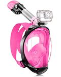 X99 Full Face Snorkel Mask for Adults, Snorkeling Gear with Latest Dry Top Breathing System Anti-Fog & Anti-Leak, 180°Panoramic View Snorkeling Set Adult with Camera Mount Pink S/M