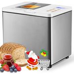 KEEPEEZ Bread Machine Dual-Heaters, 19-in-1 Horizontal Bread Maker, Gluten Free, Sourdough, Pizza Dough, Jam, Stir-Fry Setting, Stainless Steel, 3 Crust Colors, Nonstick Pan, Auto Keep Warm