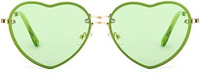 PARTY GO Heart Shape Sunglasses Woman Fashion Rimless Sunglasses UV400 Party Glasses, Green