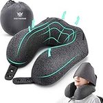 OVEYNERSIN Neck Memory Foam Travel Pillow Support Head Face Cover Ear and Eye Mask 3in1 Airplane Trip/Car Seat/Home Bed Sleeping Rest Soft Comfort Adjustable U Shaped Pillows for Adults Kids Black