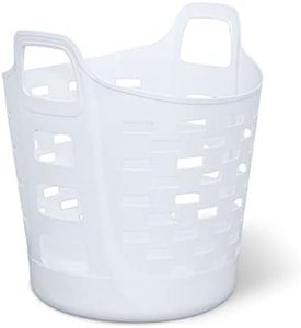 Clorox Flexible Laundry Basket - Plastic Hamper for Clothes, Bedroom, and Storage - Portable Round Bin with Carry Handles, 1 Bushel, White