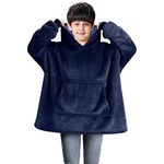 Uplayteck Oversized Hoodie Blanket for Kids, Wearable Blanket Super Soft Warm Comfy with Giant Hoody Plush Fleece One Size Cosy Hoody Jumper Fit for Kids Boys Girls Teens Indoor Outdoor Blue